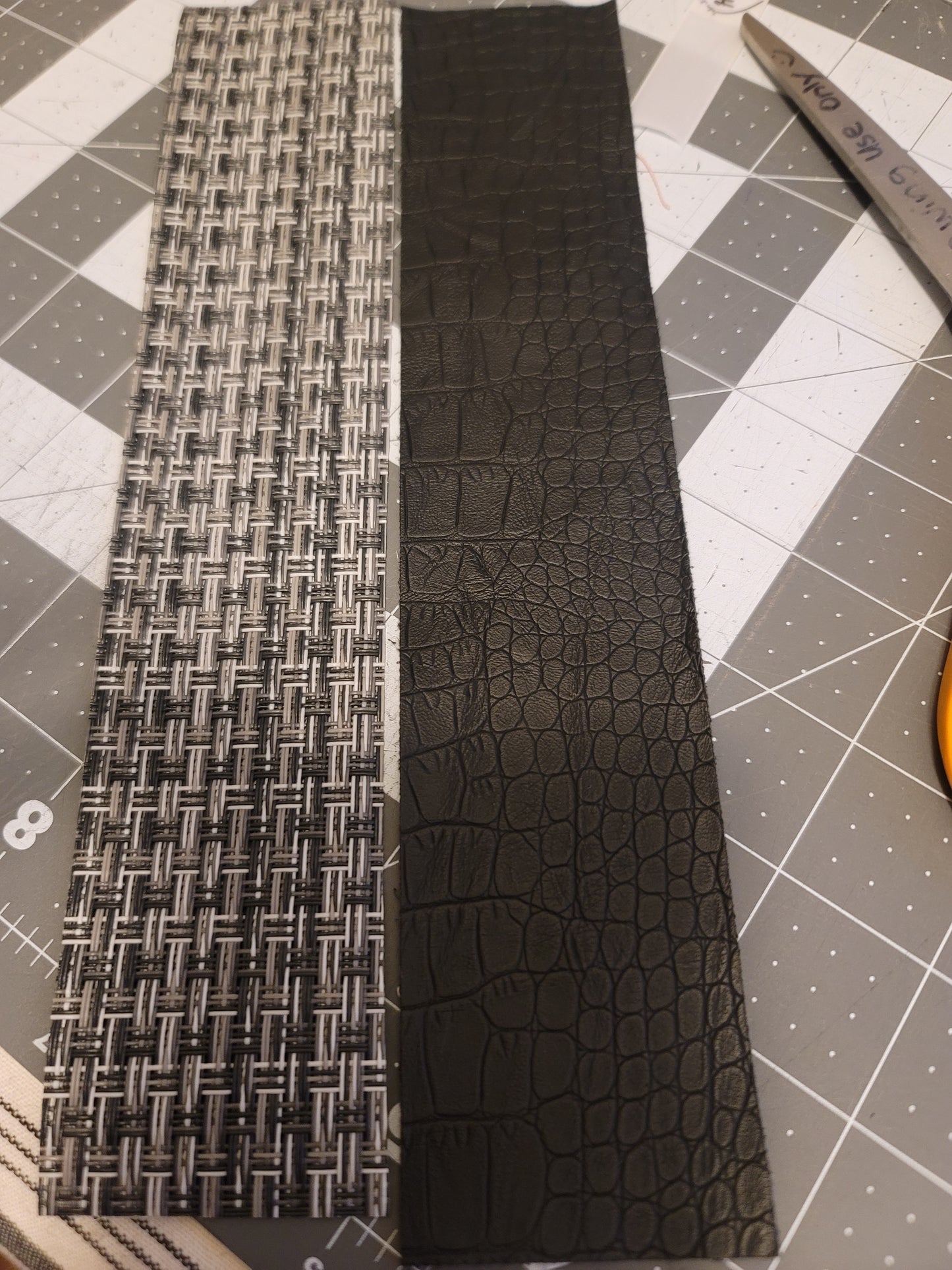 Black and Grey Basket weave vinyl with soft black vinyl animal embossed interior